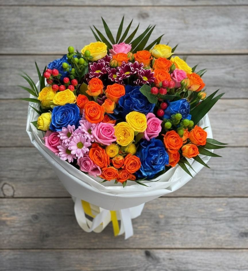 Букет цветов из: Розы и Хризантемы в Карагайлинском