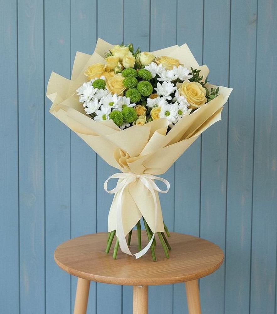 Букет цветов из: Хризантемы и Розы в Карагайлинском