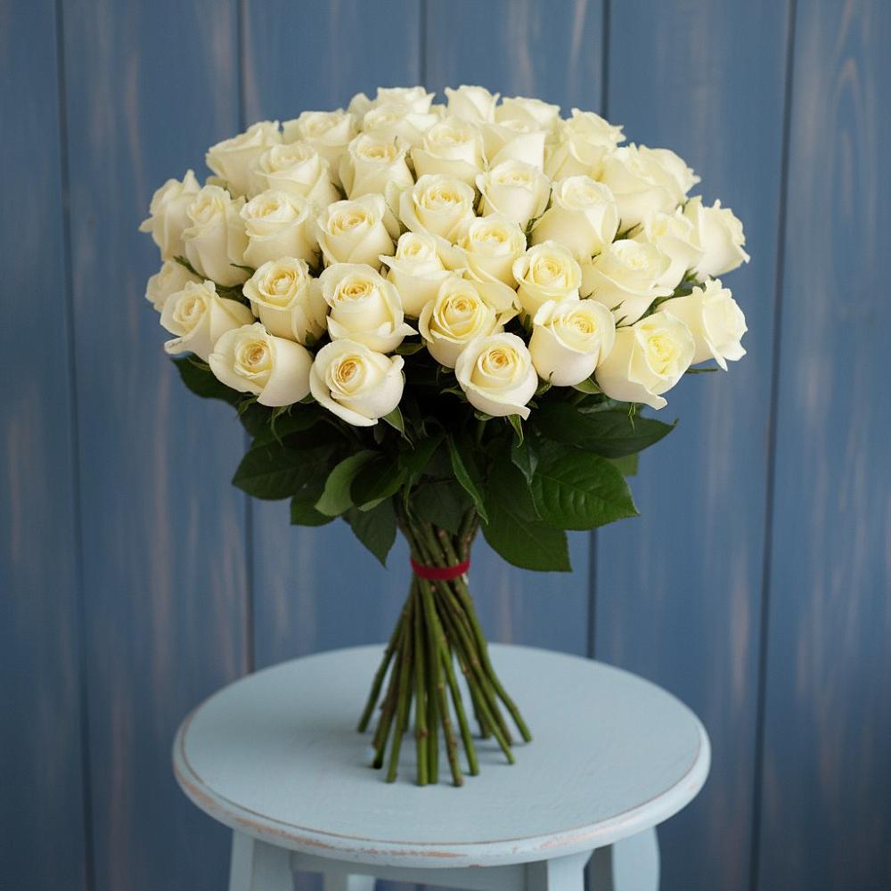 Букет 51 Белая роза Эдлесс Лав в Карагайлинском