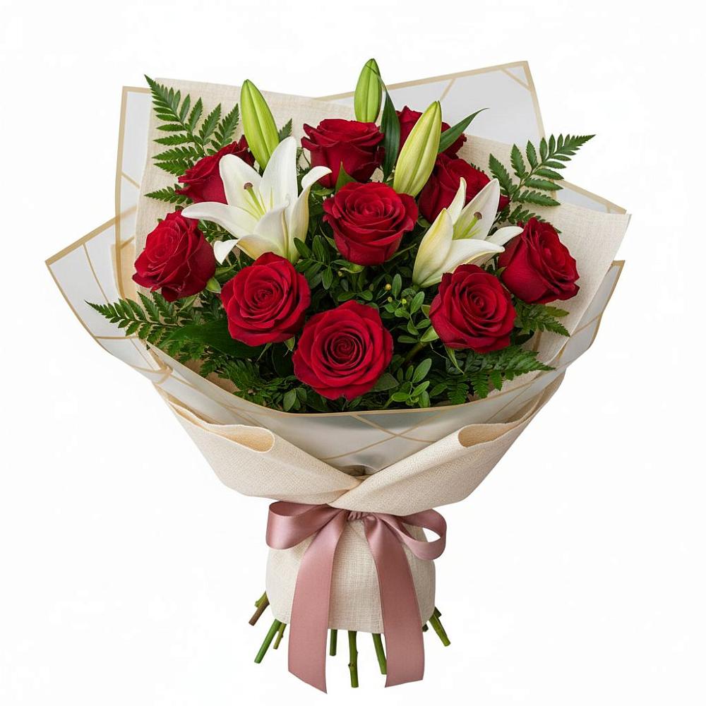 Букет цветов из: Лилии и Розы в Карагайлинском