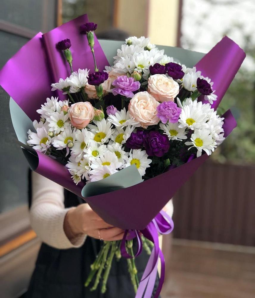 Букет цветов из: Хризантемы, Гвоздики и Розы в Карагайлинском