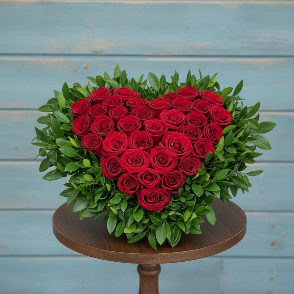 Цветочная композиция из Розы в виде сердца в Карагайлинском