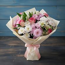 Букет цветов из:  Хризантемы, Альстромерии и Розы в Карагайлинском