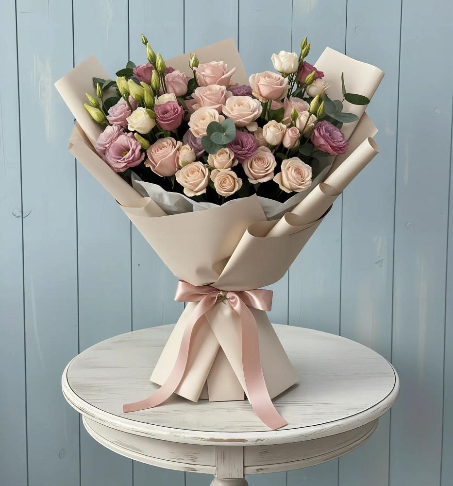 Букет цветов из: Розы и Лизиантусы в Карагайлинском