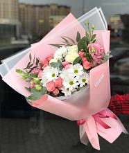 Букет цветов из:  Розы, Лизиантусы и Хризантемы в Карагайлинском