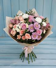 Букет цветов из:  Хризантемы, Розы и Альстромерии в Карагайлинском