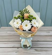 Букет цветов из:  Герберы, Розы и Хризантемы в Карагайлинском