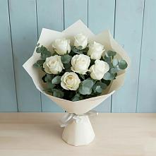 Букет Белые розы в Эвкалипте #REPLACE_PRED# Карагайлинском