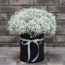 Цветочная композиция из Гипсофила в шляпной коробке в Карагайлинском
