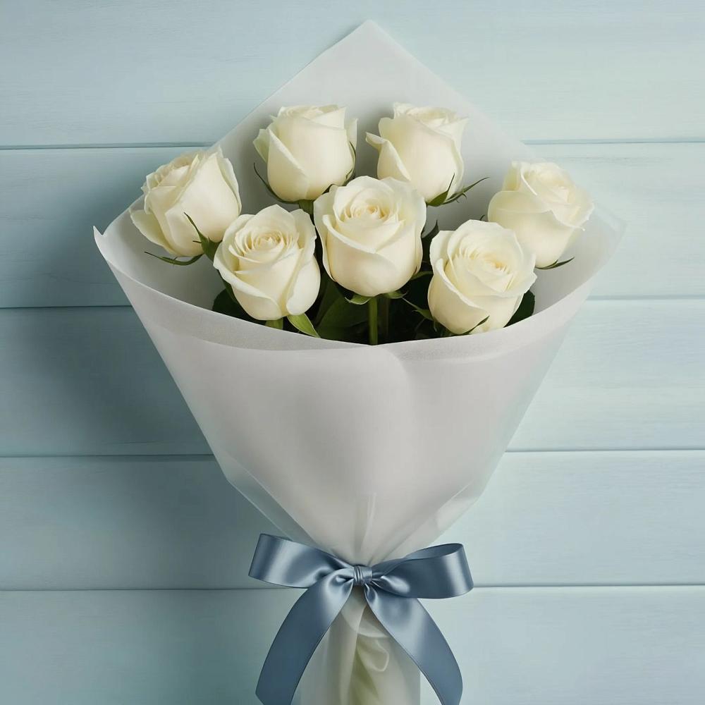 Букет 7 Белых роз Эдлесс Лав в Карагайлинском